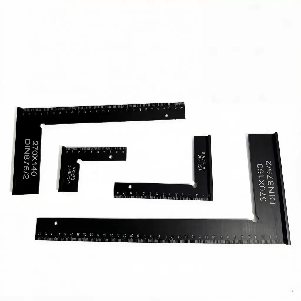 Black Aluminium Alloy Woodworking 90 Degree L-Square Rulers in Multiple Sizes with Metric Measurement Scales